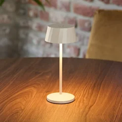 LED-bordlampe Facetta, beige, 22 cm, metal, CCT IP44