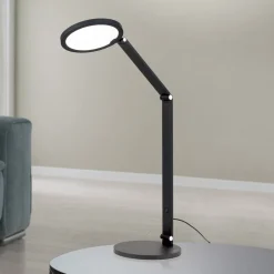 LED-bordlampe Fati, sort, højde 60 cm, aluminium, dæmper