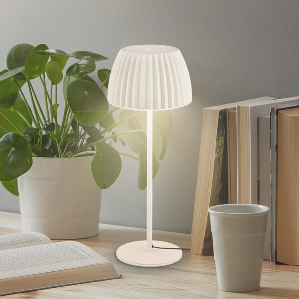 LED-bordlampe Loca, antik hvid, højde 36 cm, metal/plast