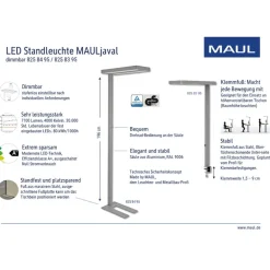 LED-bordlampe MAULjaval, sølv, 120 cm, dæmpbar, klemmefod
