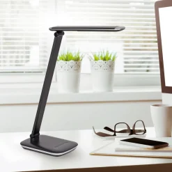 LED-bordlampe MAULjazzy, sort, højde 43 cm, dæmpbar USB-port