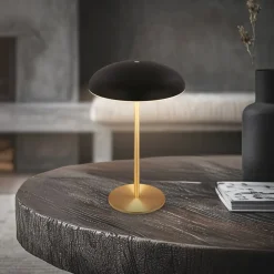 LED-bordlampe med batteri Brilo unplugged Caxa, sort/messing