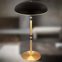 LED-bordlampe med batteri Brilo unplugged Caxa, sort/messing