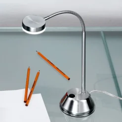 LED-bordlampe Mira, satineret nikkel