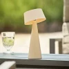 LED-bordlampe Solino, beige, solcelle/USB, 26 cm, IP44
