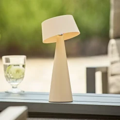 LED-bordlampe Solino, beige, solcelle/USB, 26 cm, IP44