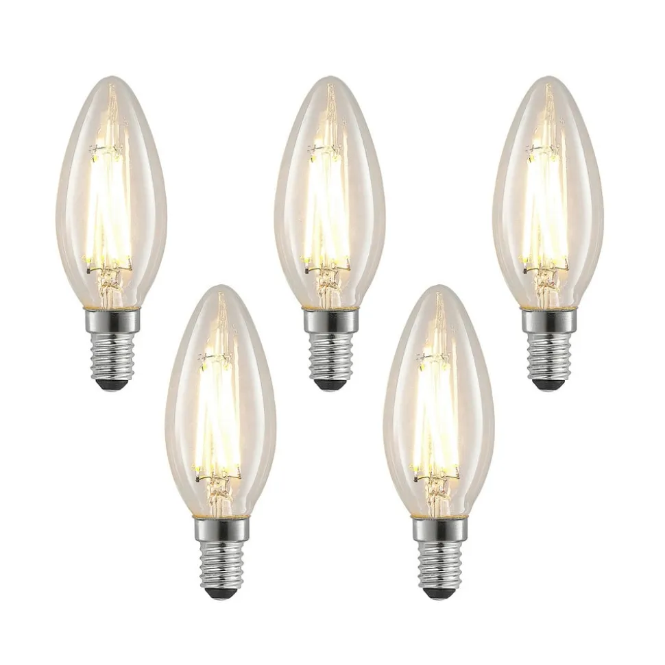 LED-filamentpære E14 4 W 827 kerte, dæmpes, 5 stk