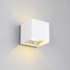 LED genopladelig udendørs væglampe Talent, hvid, bredde 10 cm, sensor