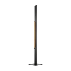 LED-gulvlampe Arcus, sort/brun, højde 126 cm, metal/træ