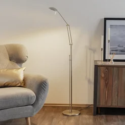 LED-gulvlampe Carl, nikkelfarvet, justerbar, dæmpbar