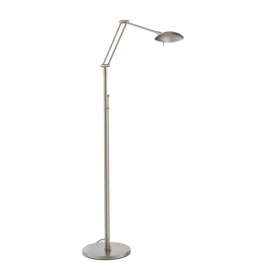 LED-gulvlampe Carl, nikkelfarvet, justerbar, dæmpbar
