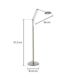 LED-gulvlampe Carl, nikkelfarvet, justerbar, dæmpbar