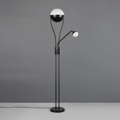 LED-gulvlampe Chris, sort, metal, læselampe, dæmper