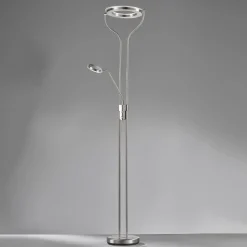 LED-gulvlampe Davos, nikkelfarvet, højde 180 cm, 2 lyskilder, CCT