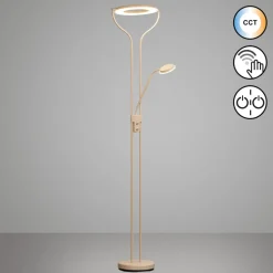 LED-gulvlampe Davos, sandfarvet, højde 180 cm, 2 lyskilder, CCT