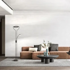 LED-gulvlampe Davos, sort, højde 180 cm, 2 lyskilder, CCT