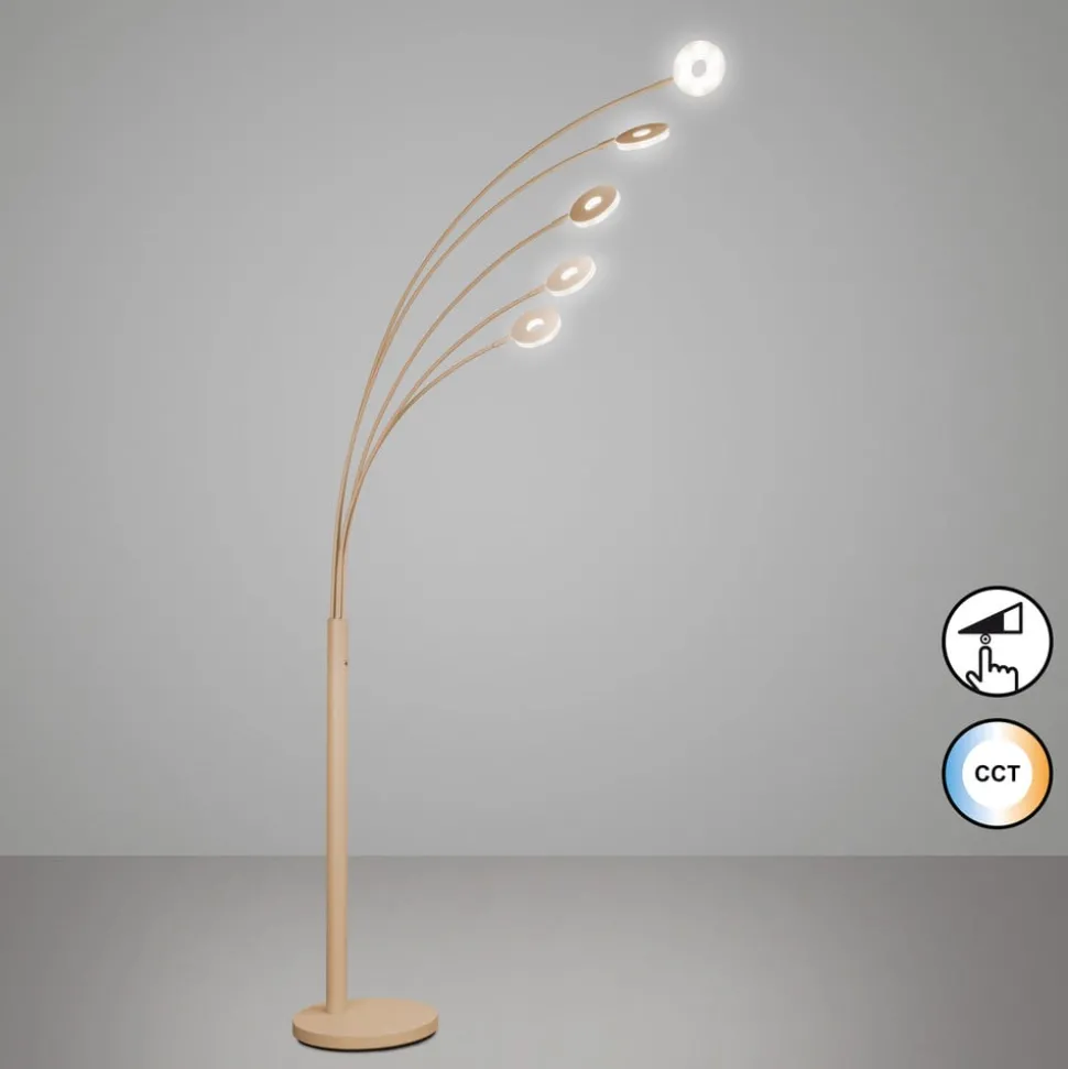 LED-gulvlampe Dent, sandfarvet Højde 225 cm, CCT, 5 lyskilder.