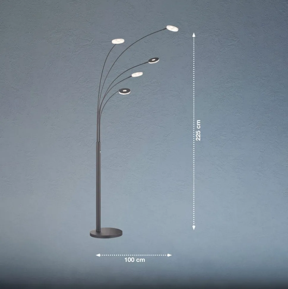 LED-gulvlampe Dent, sort, 225 cm, metal, CCT, 5 lyskilder.