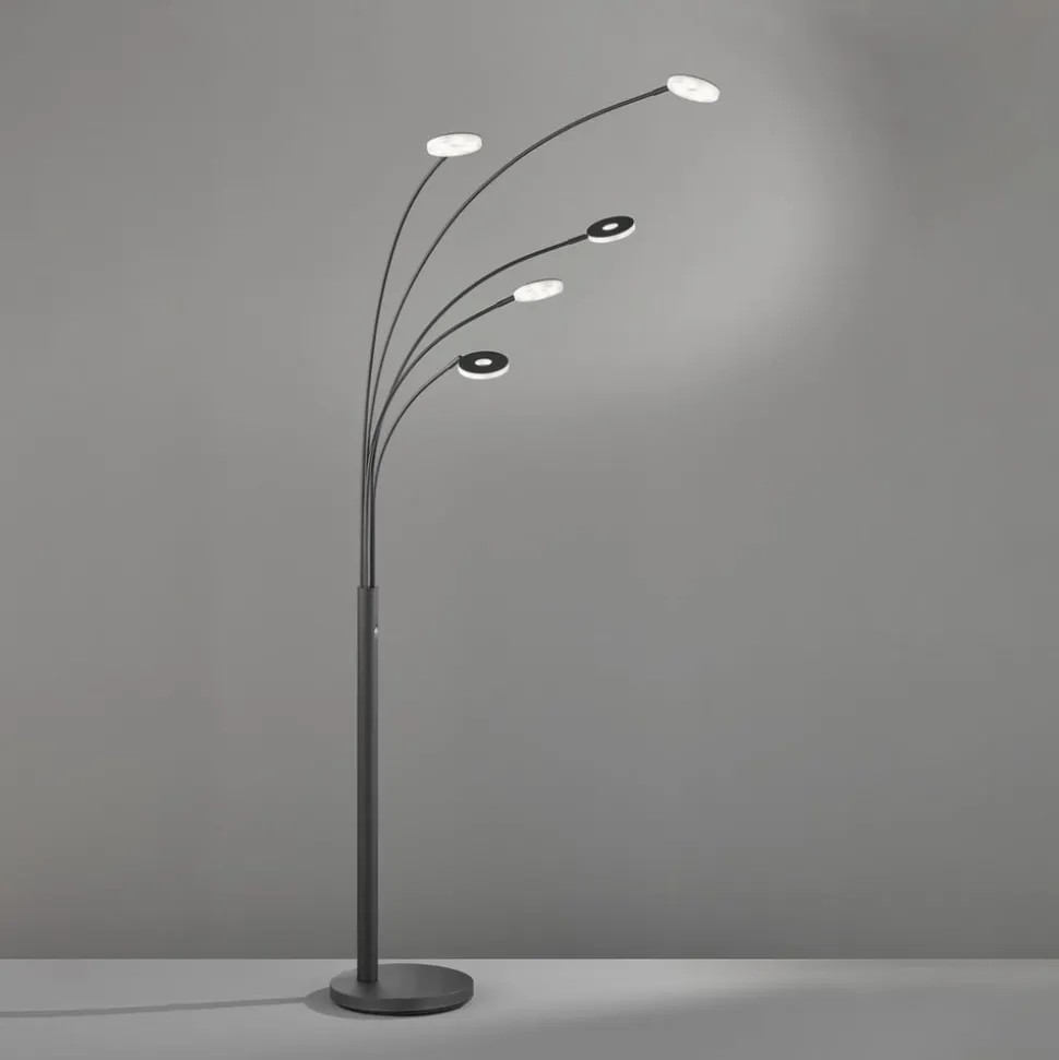 LED-gulvlampe Dent, sort, 225 cm, metal, CCT, 5 lyskilder.