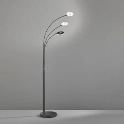 LED-gulvlampe Dent, sort, 185 cm, metal, CCT, 3 lyskilder.