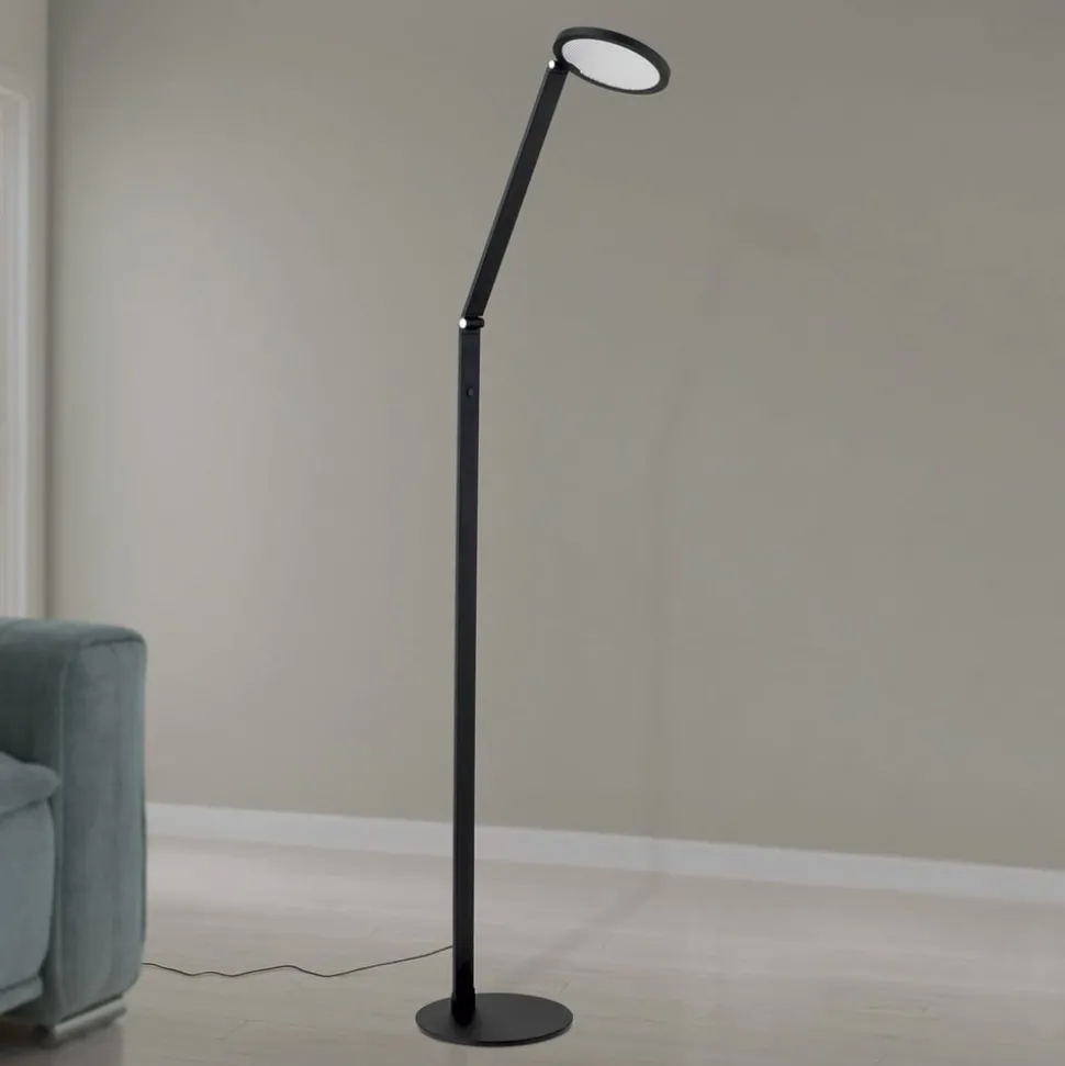 LED-gulvlampe Fati, højde 136 cm, sort, aluminium, dæmper