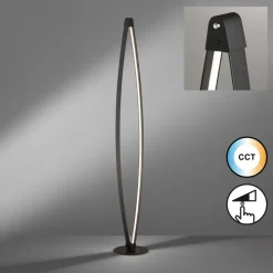 LED-gulvlampe Fenga, touch-dimmer, CCT, sort