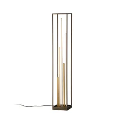 LED-gulvlampe Grid, sort/guld, metal, CCT, dæmpbar