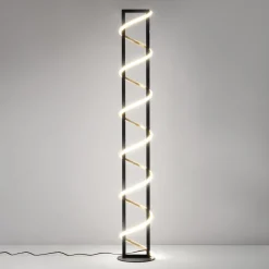 LED-gulvlampe Gwen, sort/guld, metal, CCT, dæmpbar