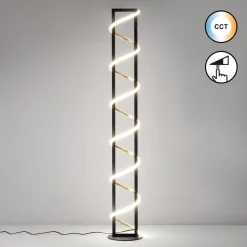 LED-gulvlampe Gwen, sort/guld, metal, CCT, dæmpbar