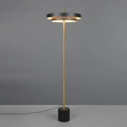 LED-gulvlampe Keaton, sort/guldfarvet, højde 138 cm, CCT