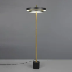 LED-gulvlampe Keaton, sort/guldfarvet, højde 138 cm, CCT