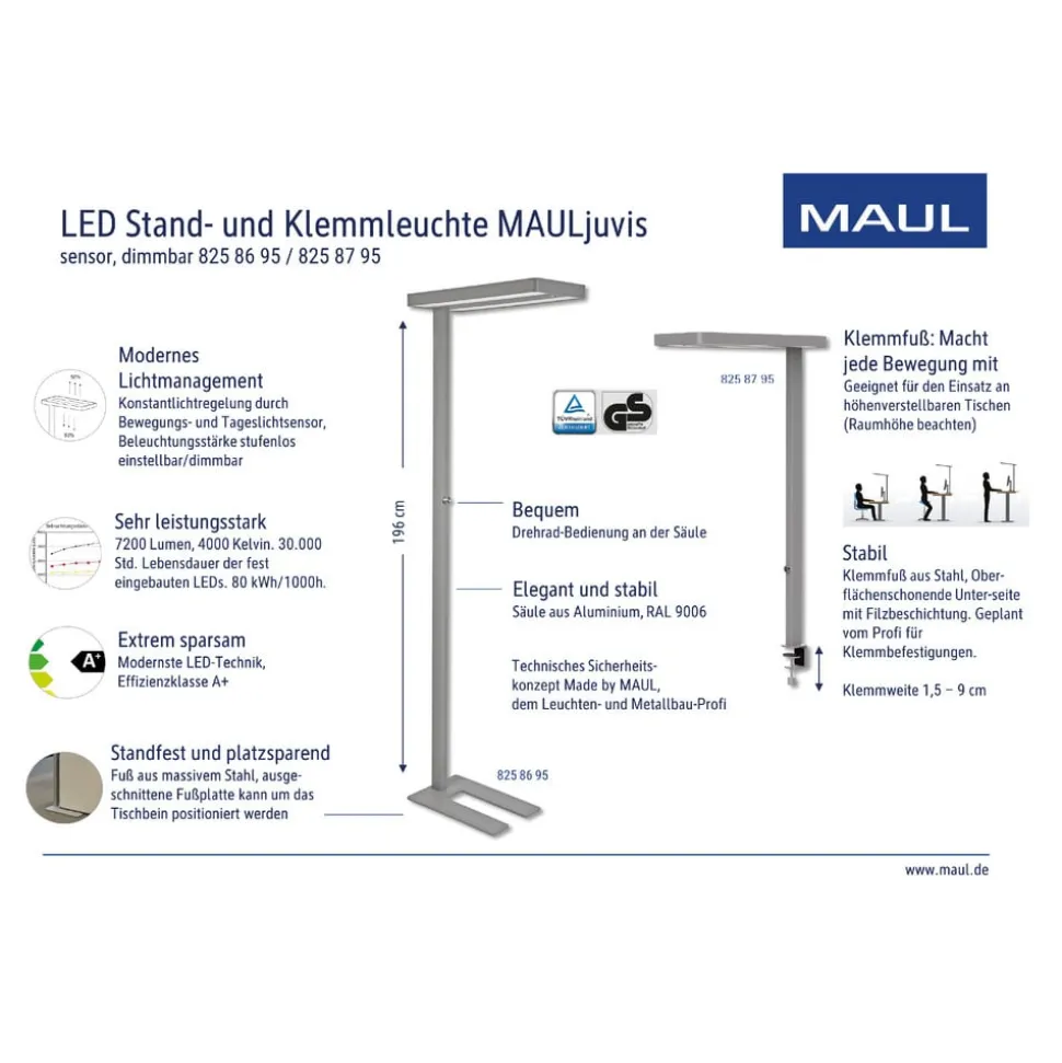 LED-gulvlampe MAULjuvis, sort, 196 cm base dæmpbar