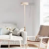 LED-gulvlampe Noa II, touchdæmper, stål, hvid/træfarvet