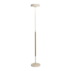 LED-gulvlampe Noa II, touchdæmper, stål, hvid/træfarvet