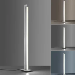 LED-gulvlampe PURE Lines, sølv, fjernbetjening, 140 cm