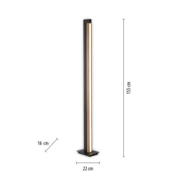 LED-gulvlampe PURE Lines, sort, træ, fjernbetjening, 140 cm