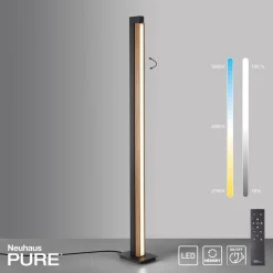 LED-gulvlampe PURE Lines, sort, træ, fjernbetjening, 140 cm