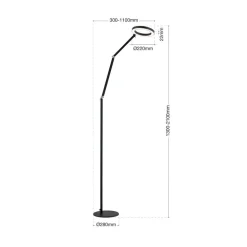 LED-gulvlampe Ringo, sort, metal, justerbar, dæmpbar