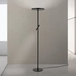 LED-gulvlampe Teide, sort, metal, læselampe, dæmper