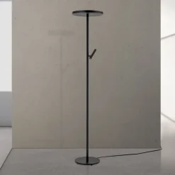 LED-gulvlampe Teide, sort, metal, læselampe, dæmper