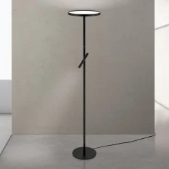 LED-gulvlampe Teide, sort, metal, læselampe, dæmper