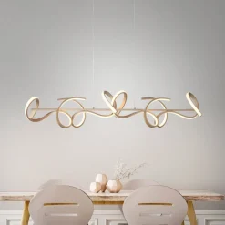 LED-hængelampe Curls, messing, metal, 99 cm lang, dæmpbar