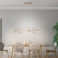 LED-hængelampe Curls, messing, metal, 99 cm lang, dæmpbar