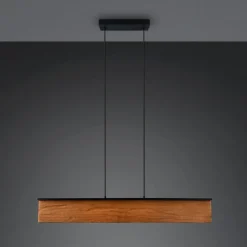 LED-hængelampe Kalea, længde 110 cm, træfarvet, træ
