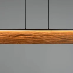 LED-hængelampe Kalea, længde 110 cm, træfarvet, træ