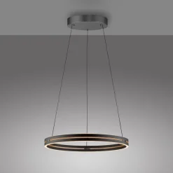 LED-hængelampe PURE E-Loop, eg/sort perle, Ø 70 cm aluminium, CCT