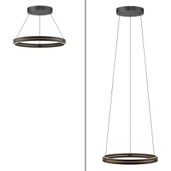 LED-hængelampe PURE E-Loop, eg/sort perle, Ø 70 cm aluminium, CCT