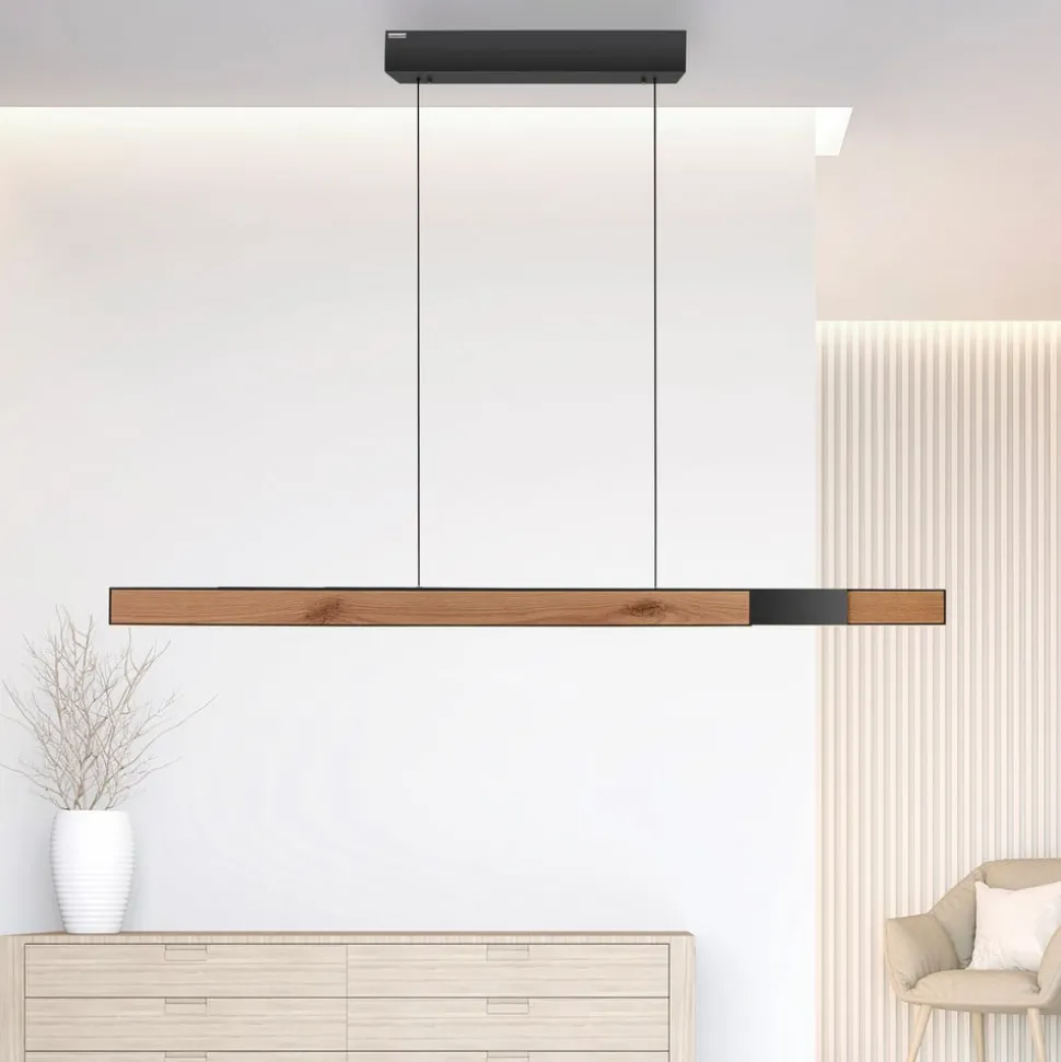 LED-hængelampe PURE Moto-Rise, eg/sort perle, aluminium, CCT