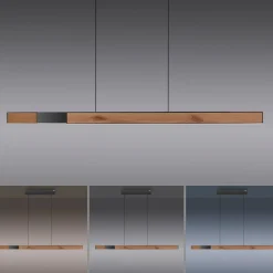 LED-hængelampe PURE Moto-Rise, eg/sort perle, aluminium, CCT