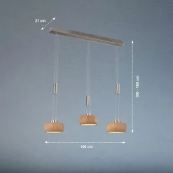 LED-hængelampe Shine-Wood, eg/nikkel, længde 100 cm 3 lyskilder.